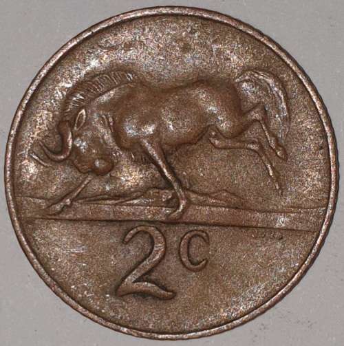 1966 AFR - 2 CENT COIN (TWO CENT COIN) - RSA - BRONZE - KM#66.2 - WILDEBEEST